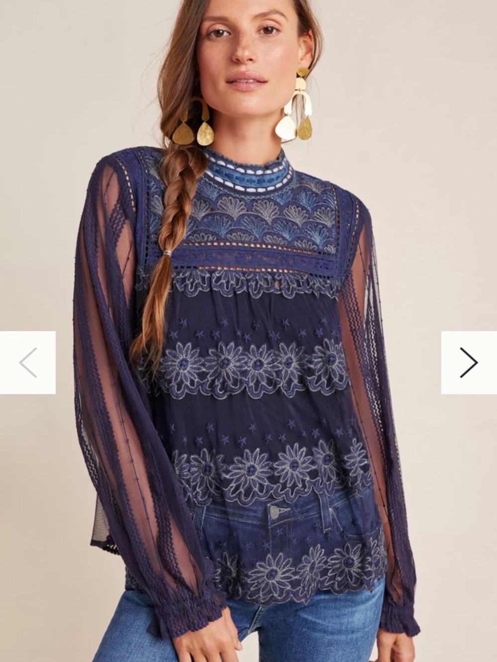 Women’s Navy Embroidered Lace Blouse - Unbranded